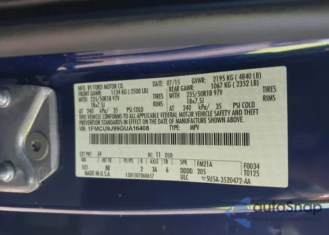 2016 Ford Escape Titanium from USA, damaged, VIN 1FMCU9J99GUA16408